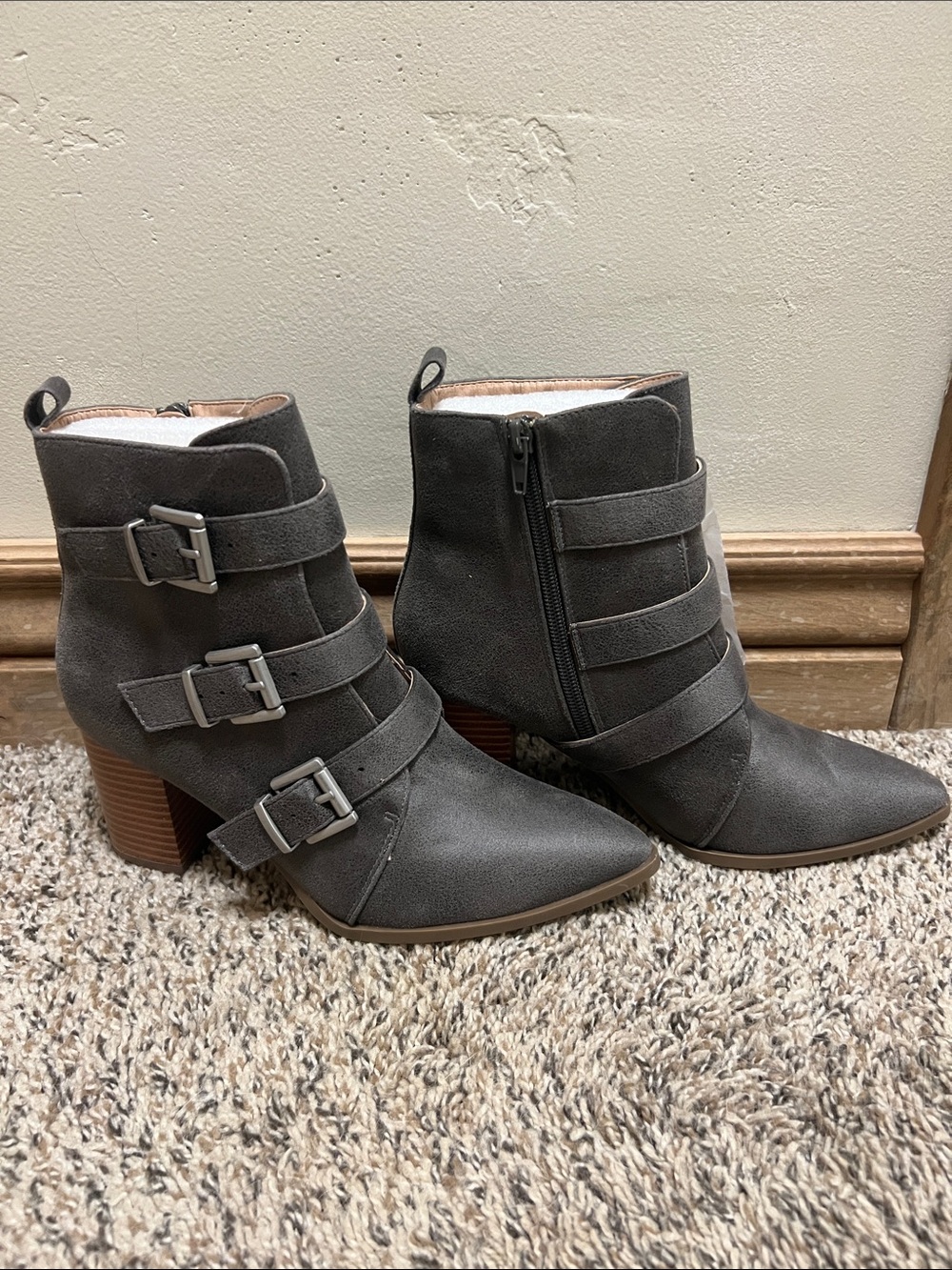 NWOT Journee Collection Gray Triple Buckle Ankle Boots